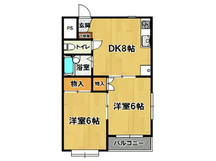 ルミナス花畑(2DK/2階)の間取り写真