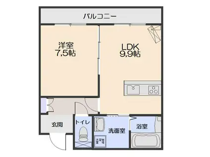 小中野レジデンス 四季庭(1LDK/2階)の間取り写真