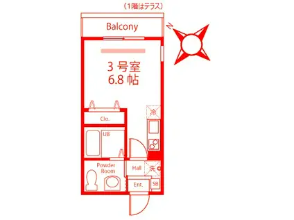 ハーミットクラブハウスプティパッセII(ワンルーム/2階)の間取り写真