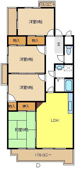 ピュア中平(4LDK/4階)の間取り写真
