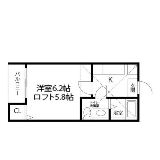 マインハイム北仙台(1K/1階)の間取り写真