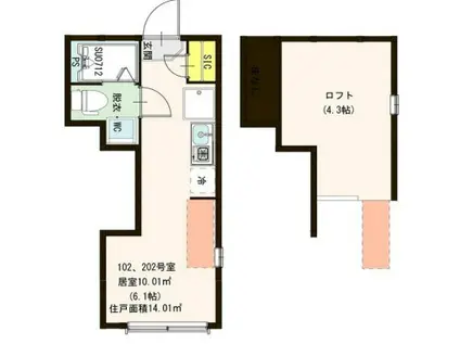 ホワイトナイト(ワンルーム/2階)の間取り写真