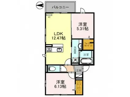 DーROOM若園町(2LDK/2階)の間取り写真