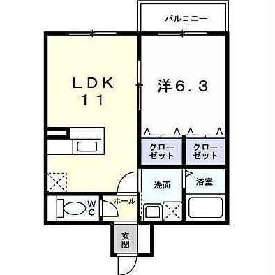 ヴォール中島(1LDK/1階)の間取り写真