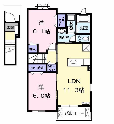 SOLEIL(2LDK/2階)の間取り写真