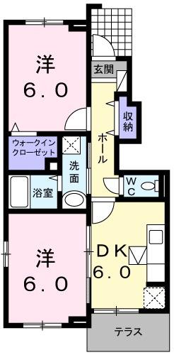 クラール ブリーゼ(2DK/1階)の間取り写真