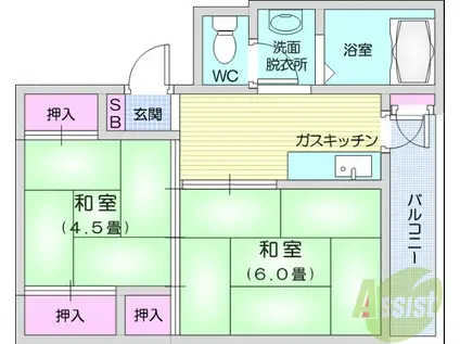 ビレッジハウス袋原2号棟(2K/1階)の間取り写真