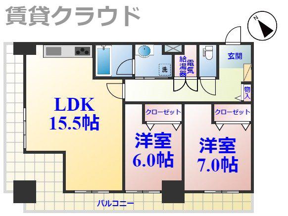 オーシャンビュー壱番館(2LDK/13階)の間取り写真