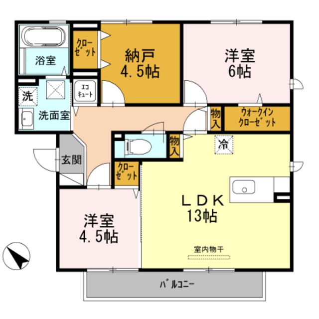 サイプレスヒルズB(2SLDK/1階)の間取り写真