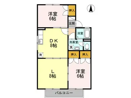 クラスターテラスB棟(3DK/2階)の間取り写真