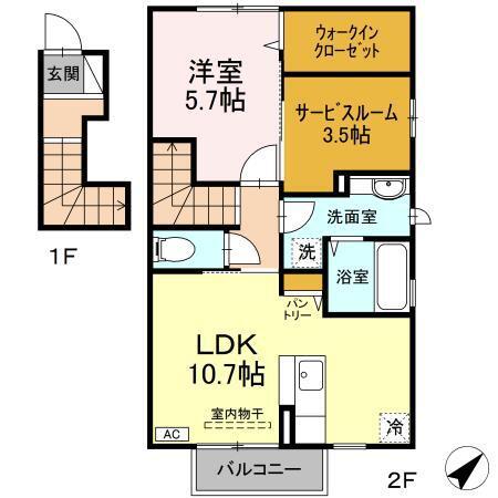 シャルム石堂(1LDK/2階)の間取り写真