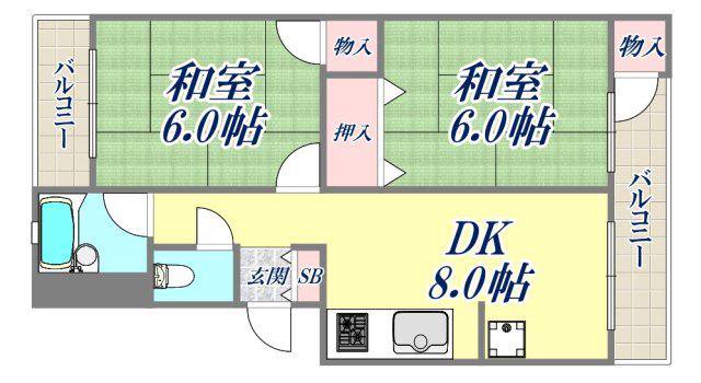 RYOS GARDENS(2DK/4階)の間取り写真