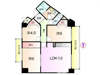 グランブルー宿屋町(3LDK/10階)の間取り写真