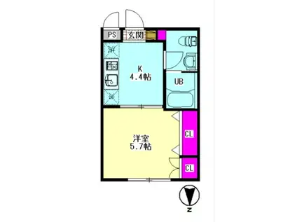 メリロータス(1DK/1階)の間取り写真