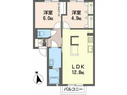 アウル B棟(2LDK/2階)の間取り写真