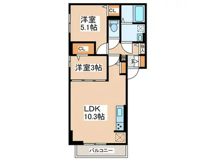 シャトレ町田(2LDK/2階)の間取り写真