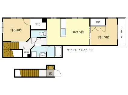 地下鉄烏丸線 松ケ崎駅(京都) 徒歩5分 2階建 築13年(2DK/2階)の間取り写真