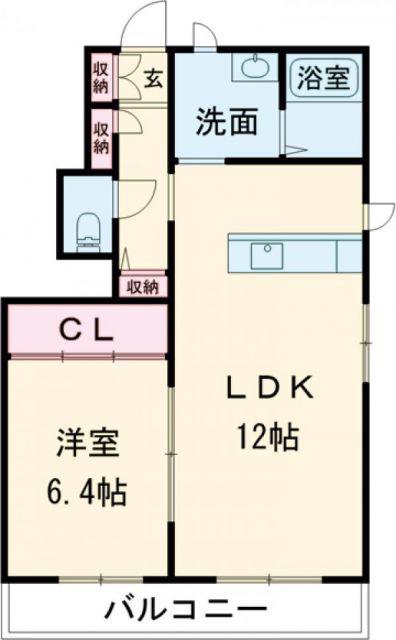 かぐや姫パーク B棟(1LDK/1階)の間取り写真