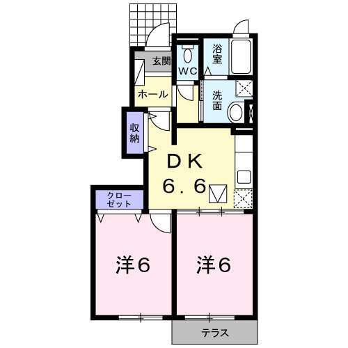 モデルノ・カーサ(2DK/1階)の間取り写真