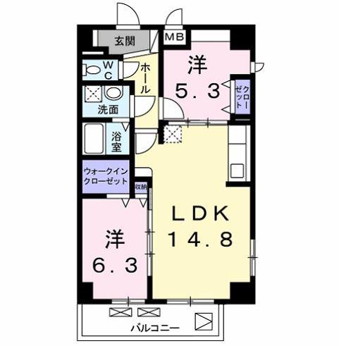ディアコート新長田(2LDK/4階)の間取り写真