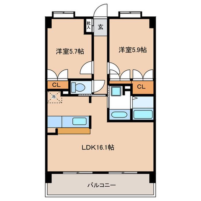レフィナード今宿(2LDK/2階)の間取り写真
