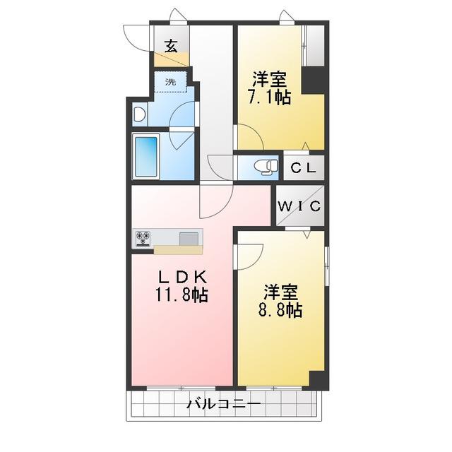 コートデルトゥール昭島 南棟(2LDK/5階)の間取り写真