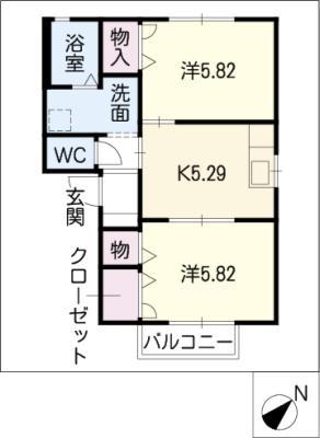 エスポワールAN(2K/2階)の間取り写真