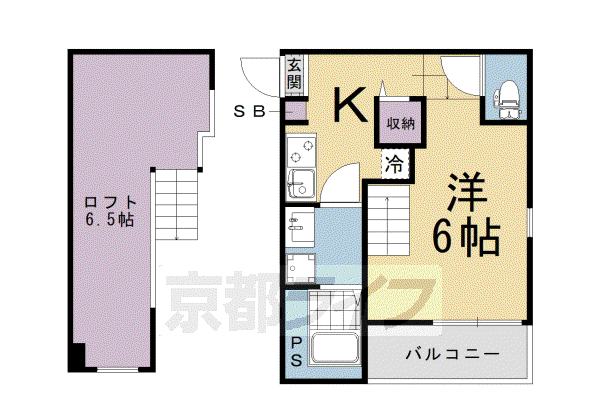 ハーモニーテラス淀木津町III(1K/2階)の間取り写真