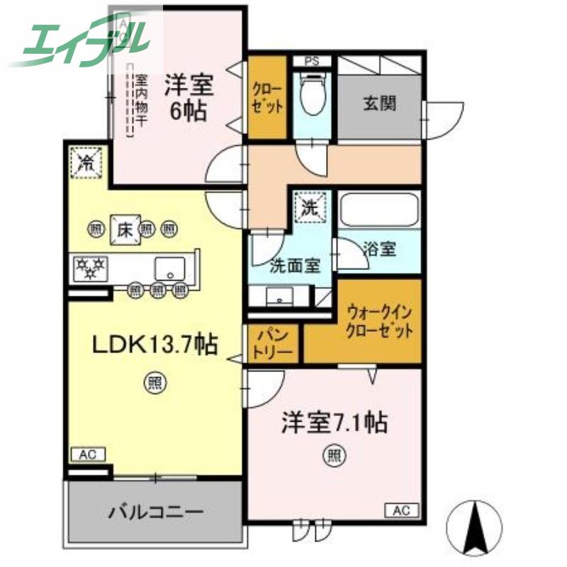 JR山陽本線 北長瀬駅 徒歩13分 3階建 新築(2LDK/2階)の間取り写真