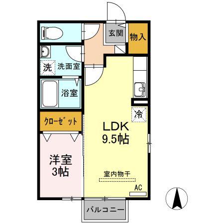 フローラルガーデン伏石(1LDK/2階)の間取り写真