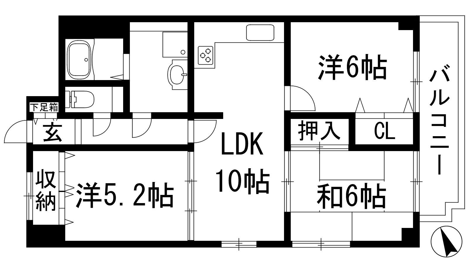 インペリアル花屋敷(3LDK/3階)の間取り写真