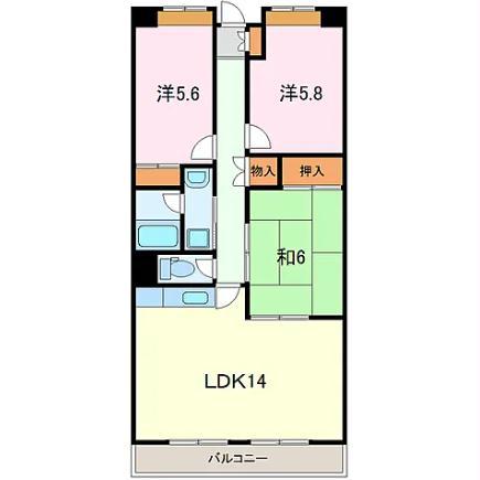 ロイヤルガーデン徳倉壱番館(3LDK/2階)の間取り写真