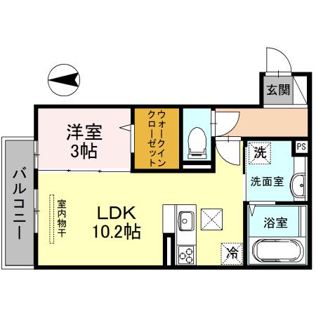 エクシードティアラ(1LDK/2階)の間取り写真