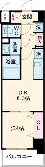 フェンテ・一条(1DK/7階)の間取り写真