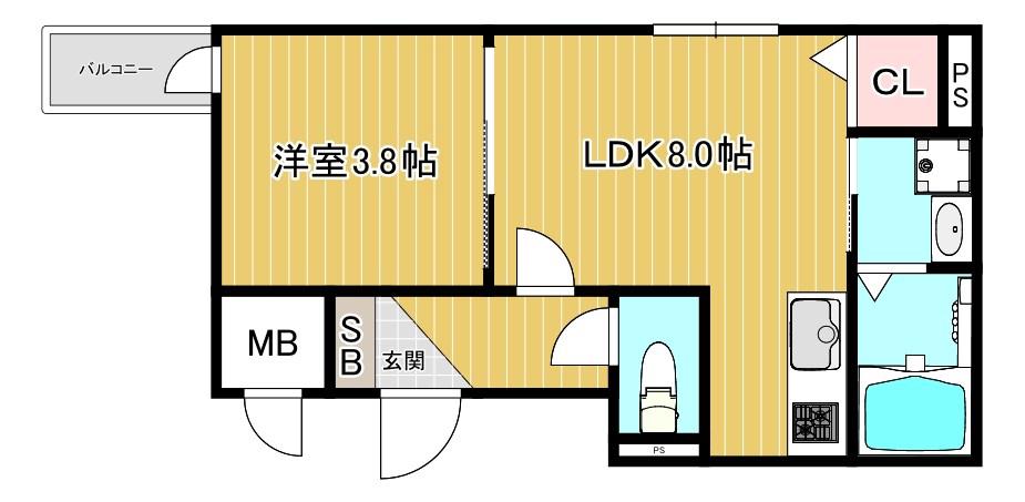 サフィールロジェ大阪城公園(1LDK/2階)の間取り写真