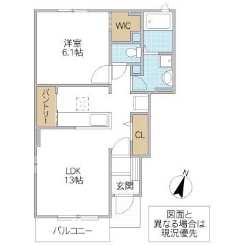 グレイスハナII(1LDK/1階)の間取り写真