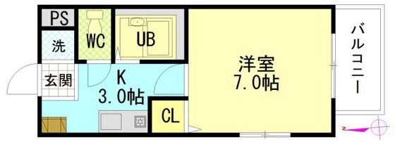 ソレイユ寺井(1K/1階)の間取り写真