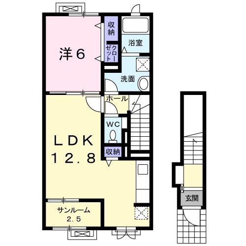 クオーレ A(1LDK/2階)の間取り写真
