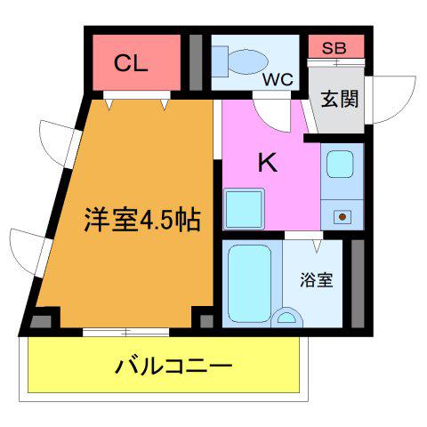 パームヴィラ(ワンルーム/4階)の間取り写真