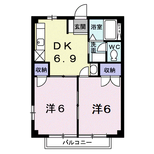 コスモス・スクエアーII(2DK/1階)の間取り写真