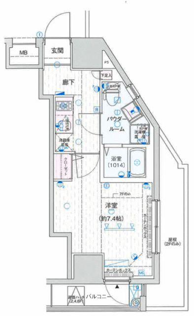 ルクシェール新宿中落合(1K/2階)の間取り写真