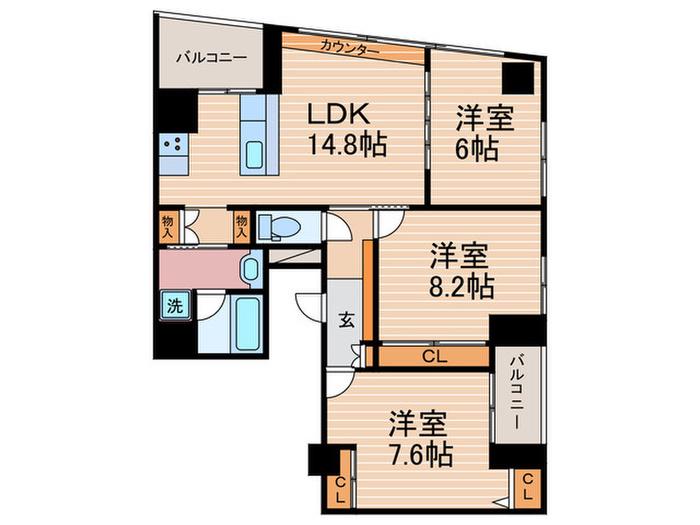 AIA MODE GRAND OIKE(3LDK/7階)の間取り写真