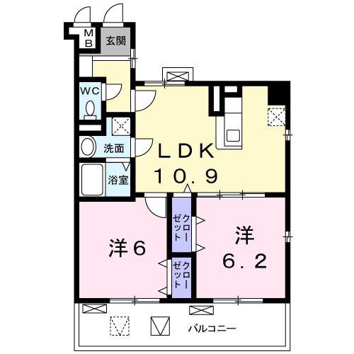 GROUND WELL(2LDK/3階)の間取り写真