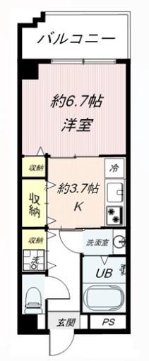 テイク 5(1K/5階)の間取り写真