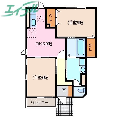 リエントラーレ21(2DK/1階)の間取り写真