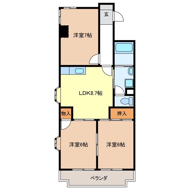 スカイタウン上浜(3LDK/3階)の間取り写真