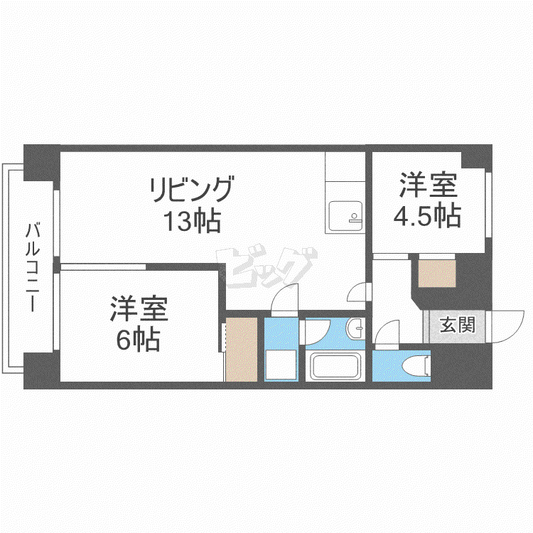 第2井川ハイツ(2LDK/4階)の間取り写真