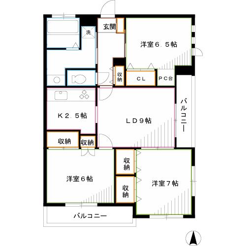 リヴェール武蔵野(3LDK/2階)の間取り写真