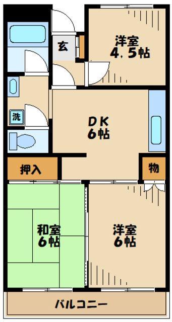 ヴィラ栄(3DK/3階)の間取り写真
