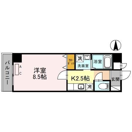 MAPLE夕陽丘(1K/5階)の間取り写真